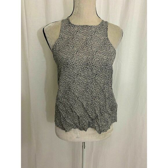 Zara Womens Black White Leopard Print Crew Neck Tank Top Medium - Picture 1 of 7